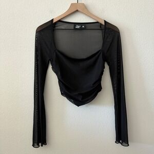 TIGER MIST Womens Top Mesh Ruched Pointed Hem Flared Sleeve Goth Y2K Size M